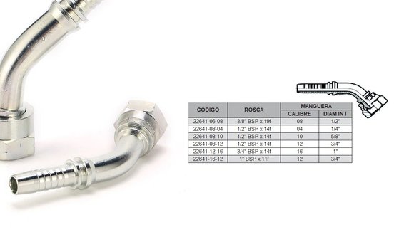 Imagen de HEMBRA CURVA 45° 1/2'' BSP X 14F 04 MANG.1/4''